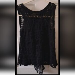 Rewind - Women’s Black Crochet Style Semi Sheer Sleeveless Blouse. Size XS